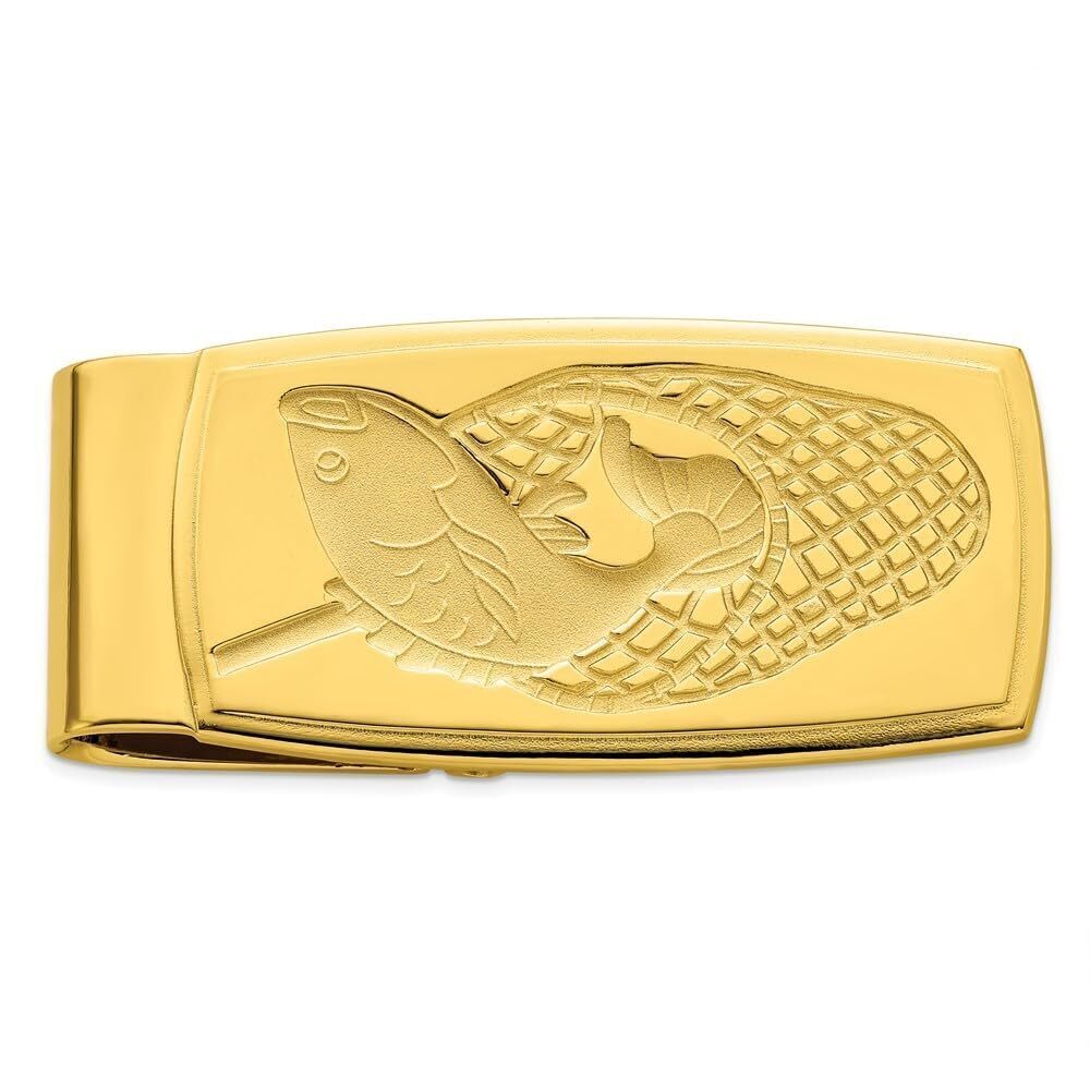 1158 Gold-Plated Kelly Waters Fish in Net Hinged Money Clip Length: 23